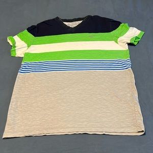 American Eagle green blue gray and white striped tee shirt size M athletic fit
